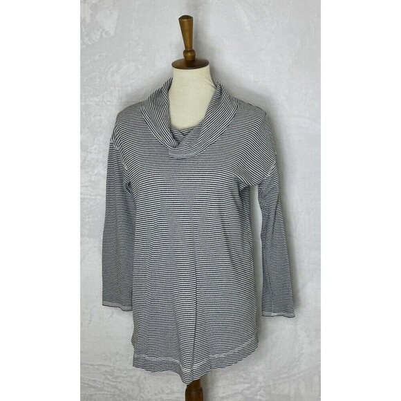 J. Jill Cowl Neck Top Long Sleeve Striped Gray White Size Small - Picture 1 of 8